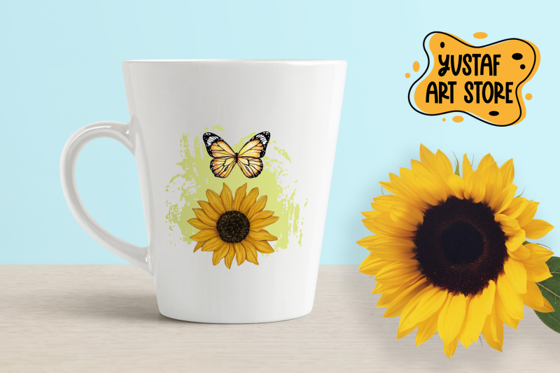 watercolor-sunflower-and-yellow-butterfly-sublimation-design