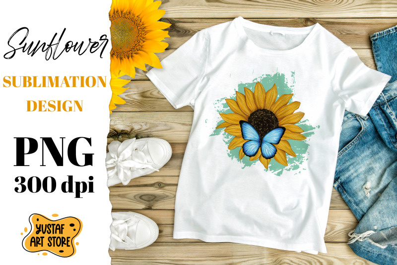 watercolor-sunflower-and-blue-butterfly-sublimation-design