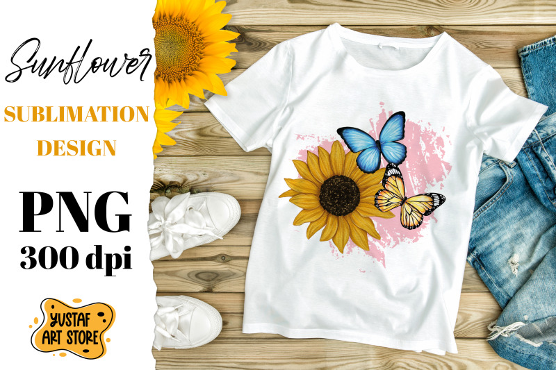 sunflower-and-butterflies-sublimation-design-an-pink-background