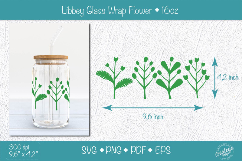 libbey-glass-wrap-with-green-leaves-sublimation-abstract-floral-elemen