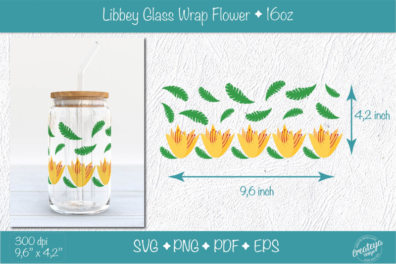 libbey-glass-wrap-bundle-with-groovy-yellow-flowers-and-leaves-16-oz