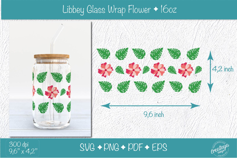 libbey-glass-wrap-with-groovy-red-flower-and-tropical-leaves