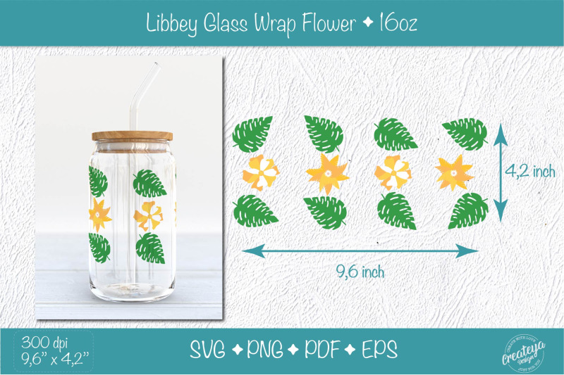 libbey-glass-wrap-with-groovy-yellow-flower-and-tropical-leaves