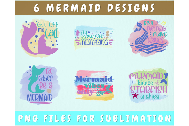 mermaid-sublimation-designs-bundle-6-mermaid-quotes-png-files