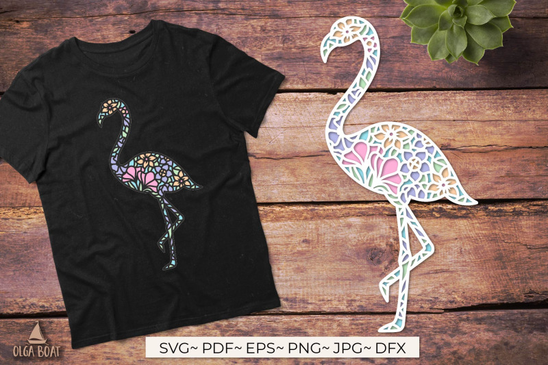 flamingo-svg-3d-layered-animals-template