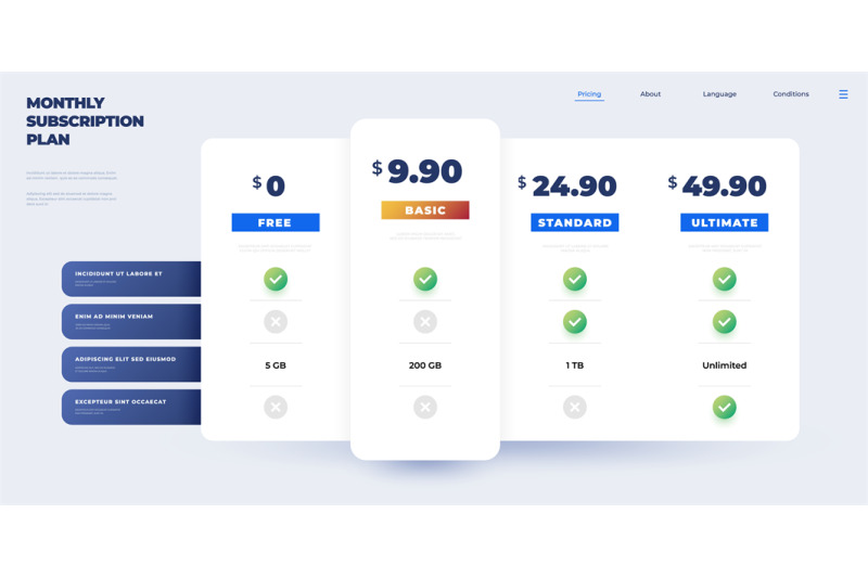 price-plan-comparison-table-infographic-monthly-subscriptions-checkl