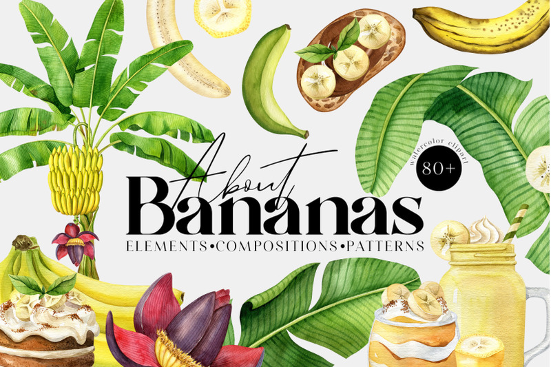 banana-watercolor-clipart-set