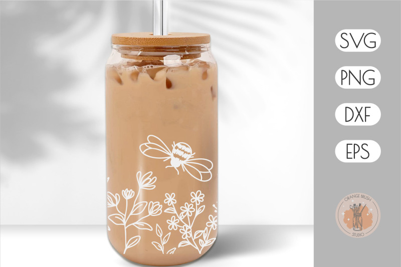 flowers-and-bee-svg-can-glass-wrap-for-beer-coffee-16-oz-diy