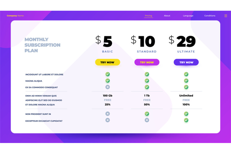 monthly-subscription-price-table-and-product-feature-comparison-infog