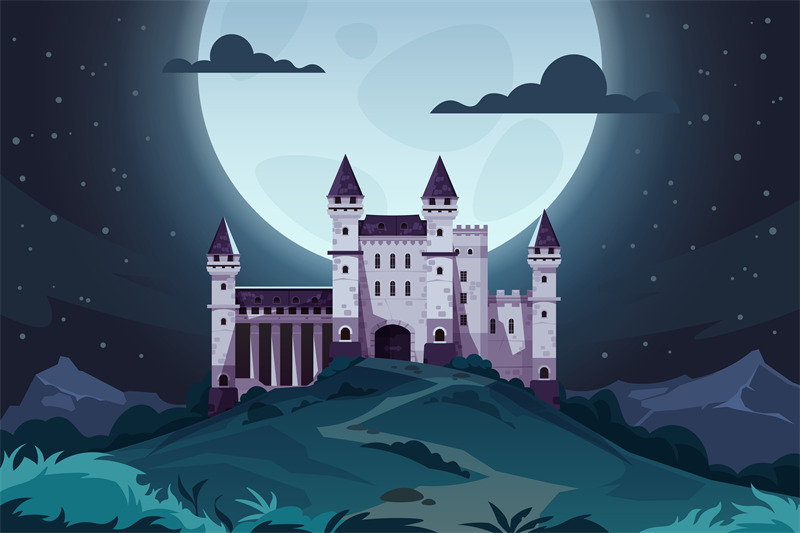 evening-cartoon-castle-medieval-fairytale-fortress-at-night-magic-la