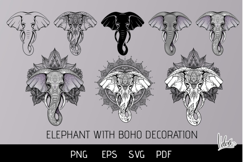 set-elephant-heads-with-boho-decoration