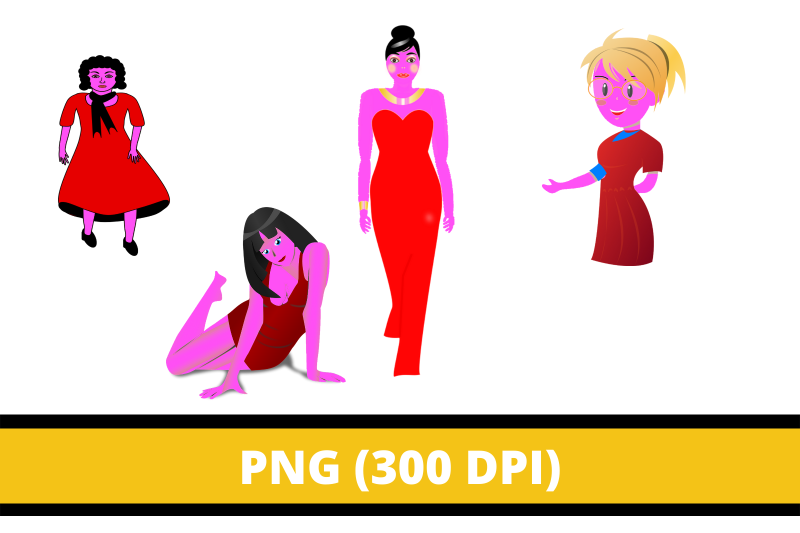 clipart-of-women-with-purple-skin-in-red-dresses