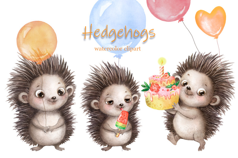 hedgehogs-watercolor-clipart-childish-cute-print