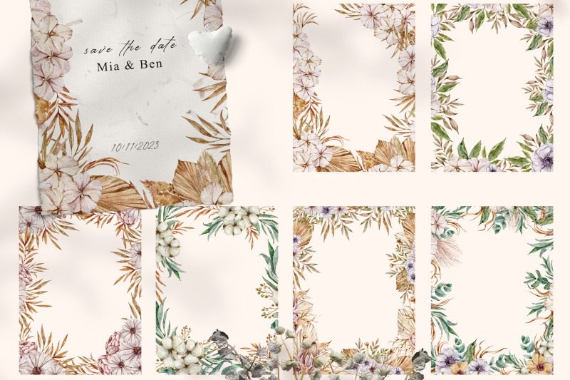 watercolor-wedding-floral-boho-frames-clipart-10-png-files