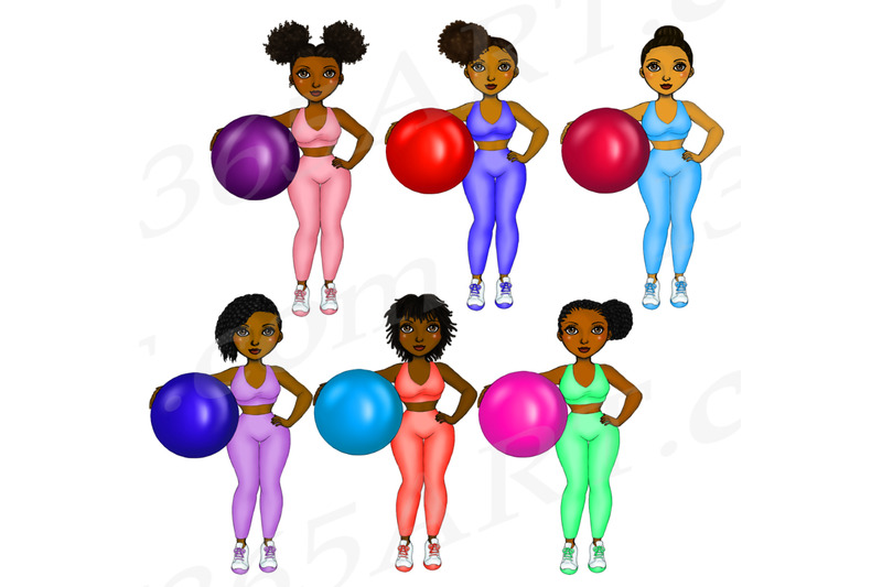 natural-black-woman-yoga-clipart-set-yoga-ball-png