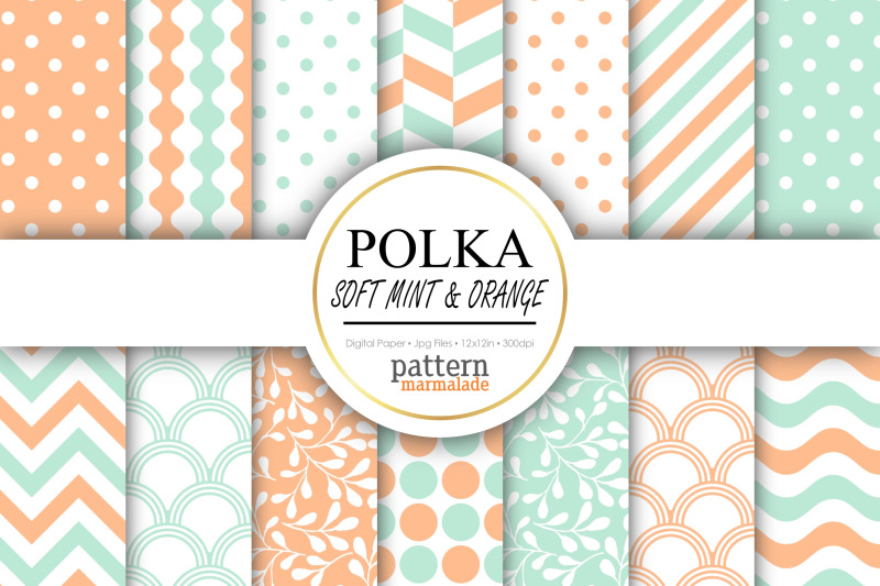 polka-soft-mint-nbsp-and-orange-digital-paper-bv050c