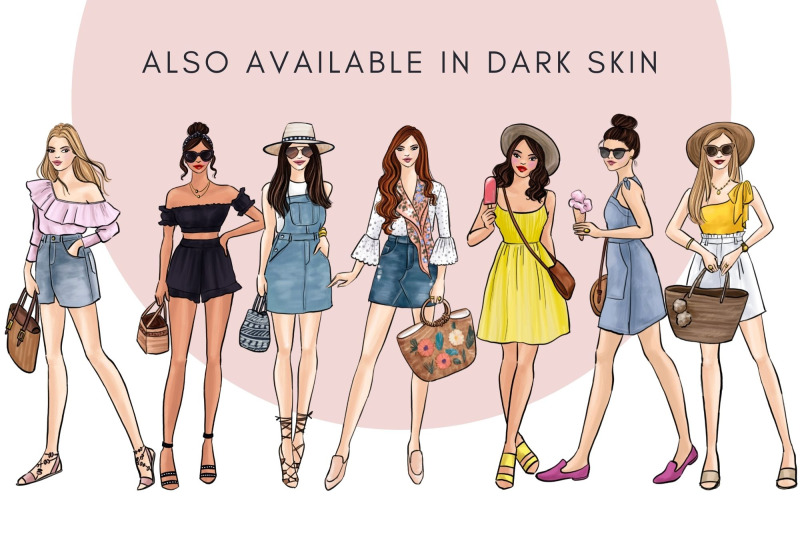 summer-girls-6-dark-skin-watercolor-fashion-clipart