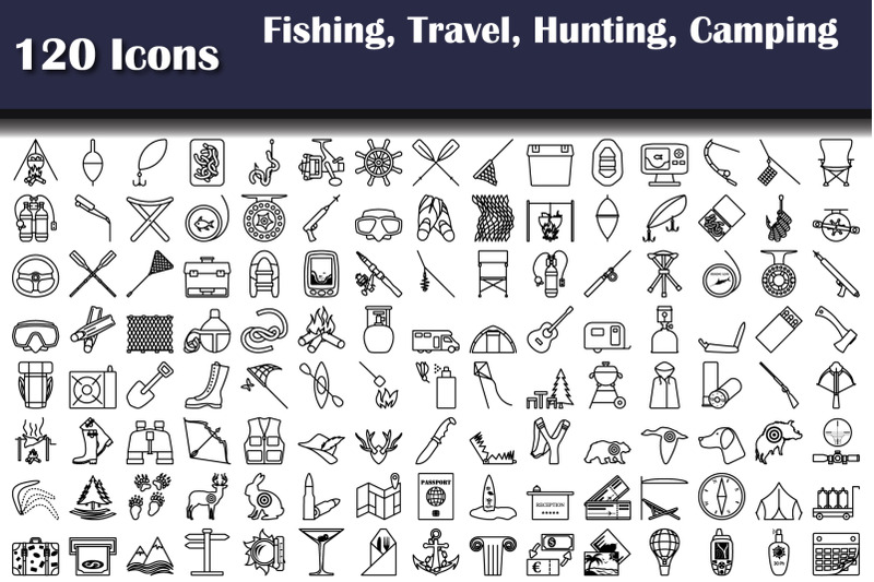 set-of-120-icons-fishing-travel-hunting-camping-icons