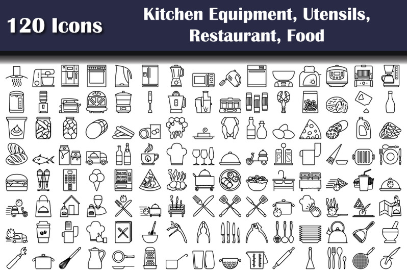 set-of-120-kitchen-equipment-utensils-restaurant-food-icons