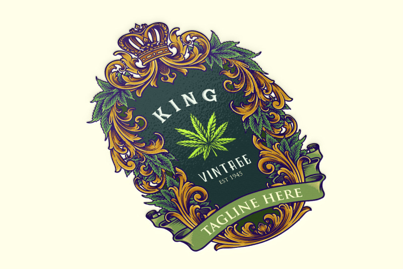 luxury-classic-crown-frame-with-weed-leaf-cannabis-logo-badge