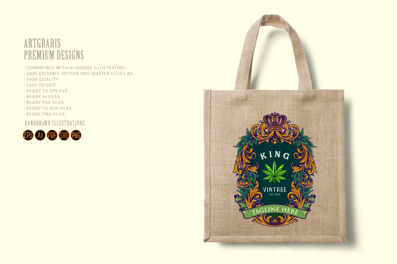 luxury-classic-crown-frame-with-weed-leaf-cannabis-logo-badge