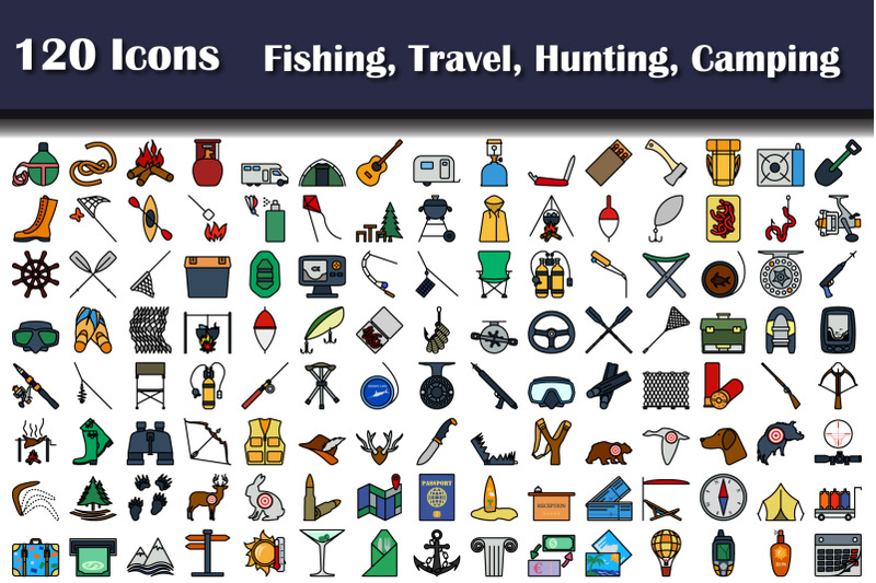 set-of-120-icons-fishing-travel-hunting-camping-icons