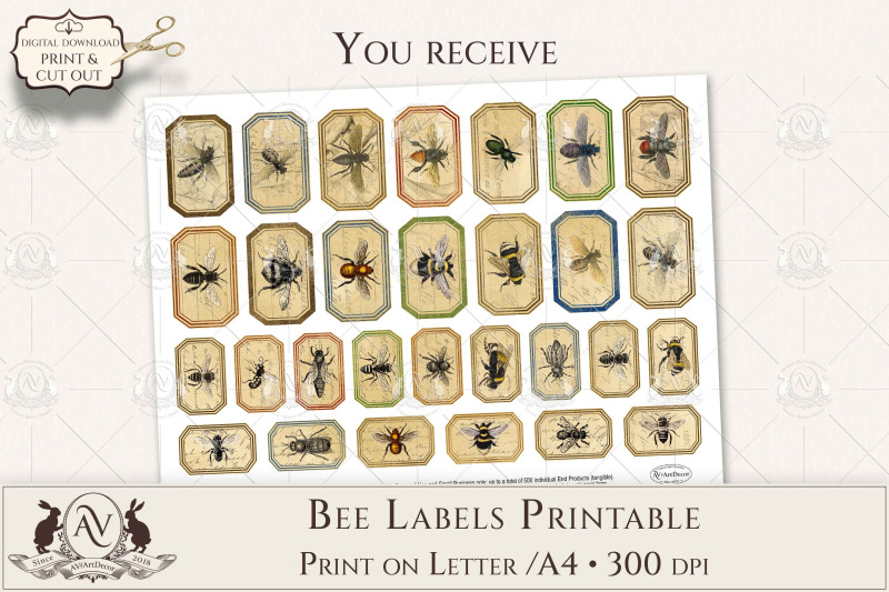 junk journal labels printable vintage bees avad3sl by avartdecor