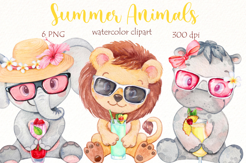 summer-animals-clipart-bundle-watercolor-safari-animal-png