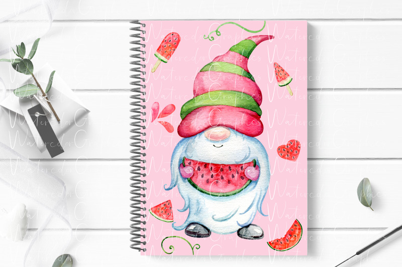 watercolor-watermelon-gnome-bundle-clipart-summer-gnomes