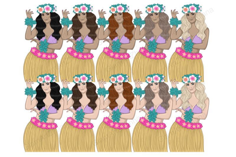 aloha-girls-summer-clipart-png-bundle