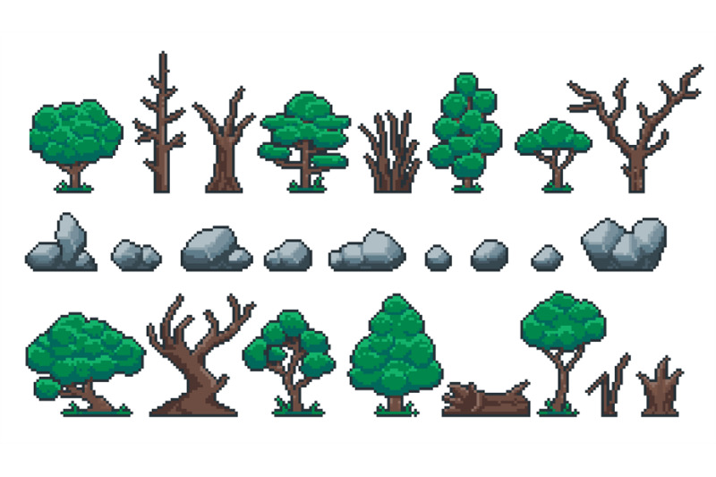 pixel-plants-and-stones-retro-8-bit-video-game-sprite-assets-of-rocks