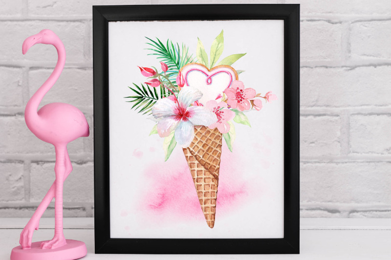 floral-ice-cream-png-clipart-watercolor-summer-bundle