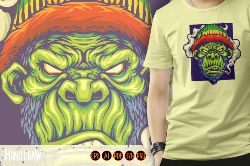 gorilla-rastafarian-with-smoking-cannabis-mascot-illustrations