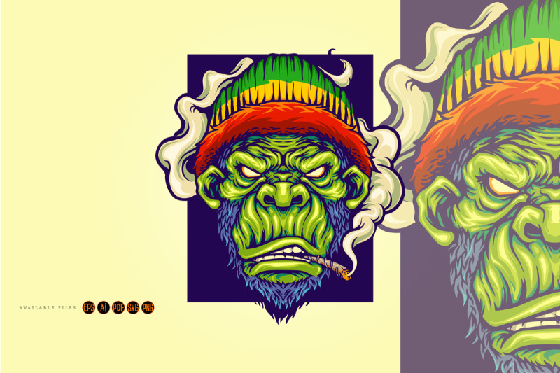 gorilla-rastafarian-with-smoking-cannabis-mascot-illustrations