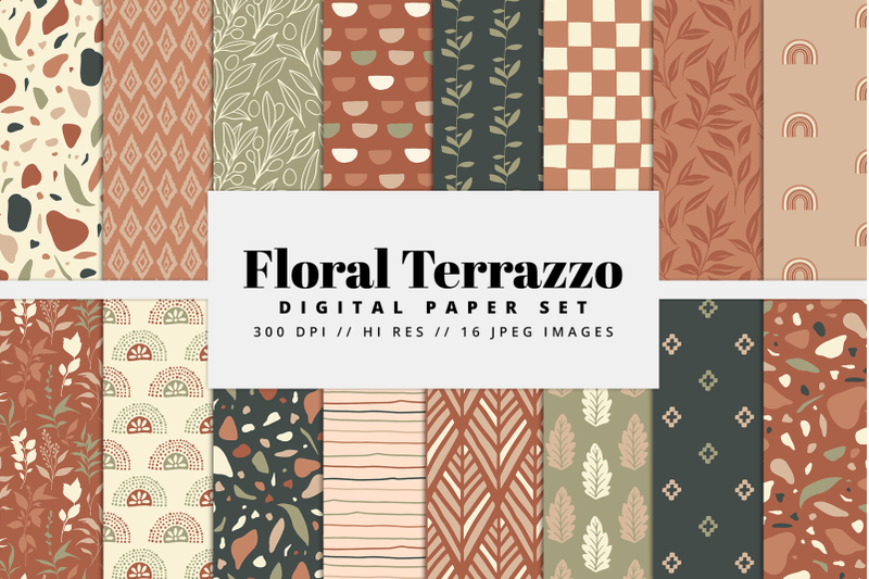 floral-terrazzo-digital-paper-set