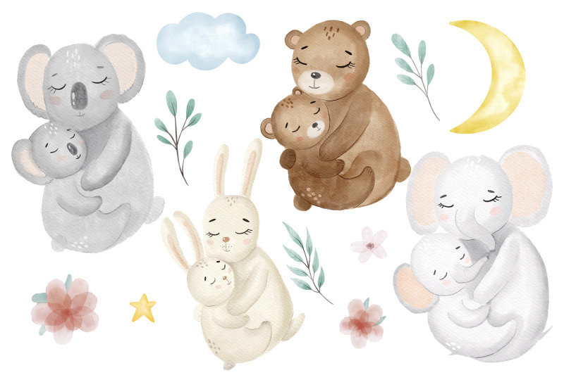 watercolor-baby-animal-mom-clipart-png-mother-clipart-family-clipart