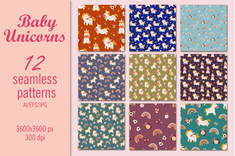 baby-unicorns-digital-paper-seamless-patterns