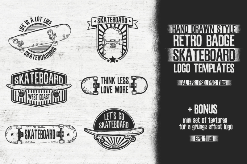 retro-skateboard-template-logo-set