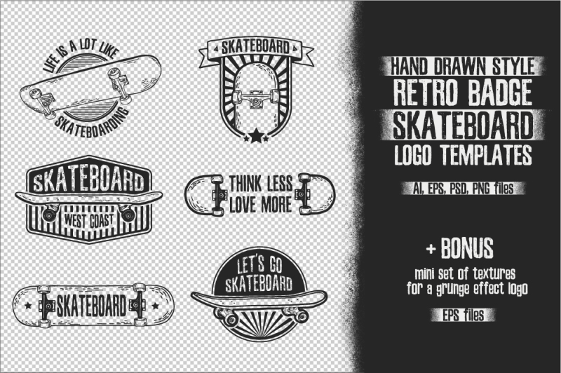 retro-skateboard-template-logo-set