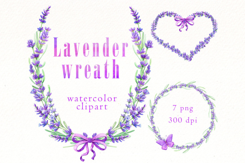 watercolor-lavender-wreath-clipart-bundle-vintage-flowers-frame-png