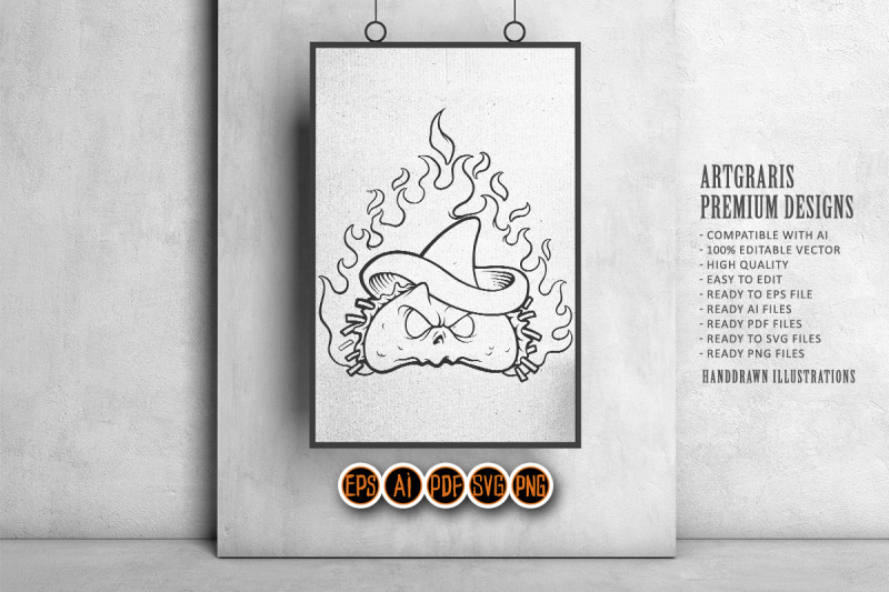 mascot-angry-mexican-taco-on-fire-monochrome-illustrations