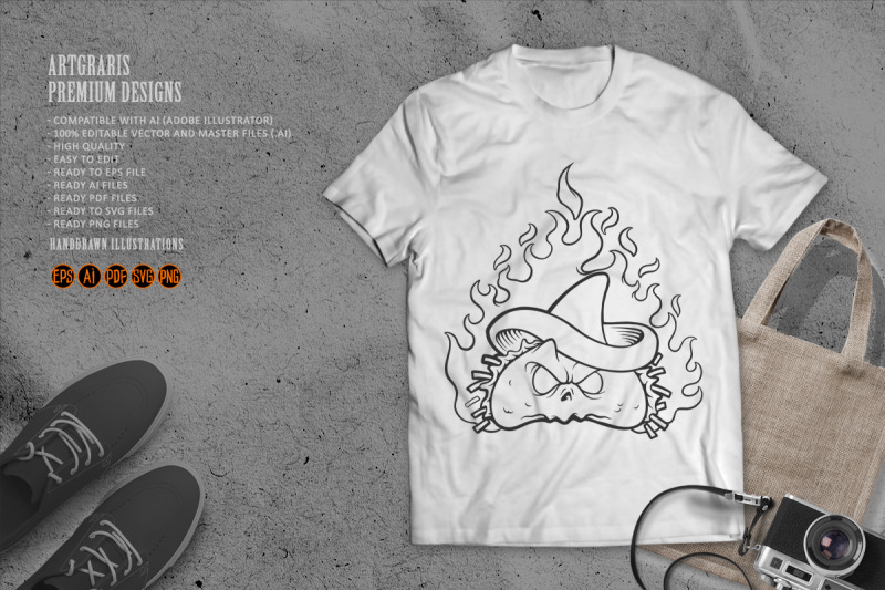 mascot-angry-mexican-taco-on-fire-monochrome-illustrations