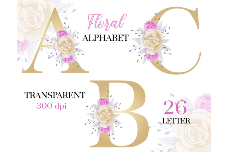 golden-watercolor-floral-alphabet-bundle-set-alphabet-set