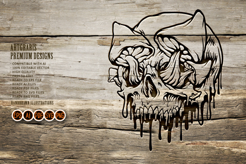 scary-skull-mushrooms-melted-monochrome-illustrations