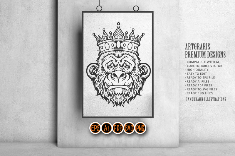 zombie-gorilla-with-king-crown-monochrome