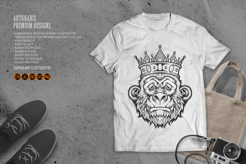 zombie-gorilla-with-king-crown-monochrome