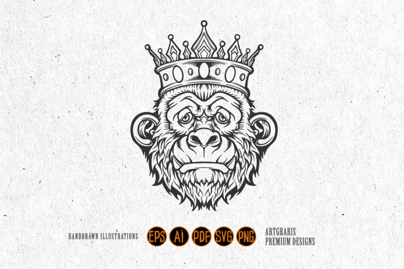 zombie-gorilla-with-king-crown-monochrome