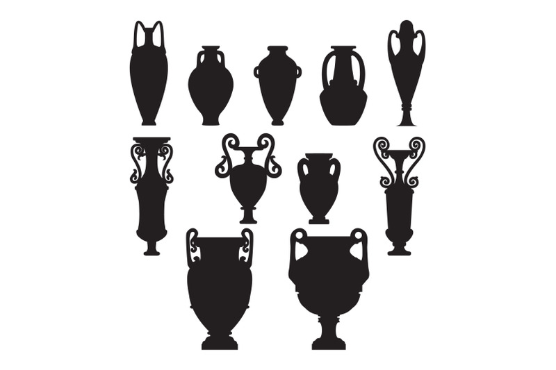 silhouette-set-sketch-of-ceramic-vases-tall-ancient-greek-roman-jar