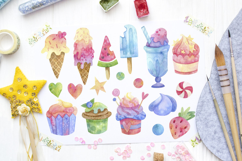 watercolor-ice-cream-and-cupcakes-clipart