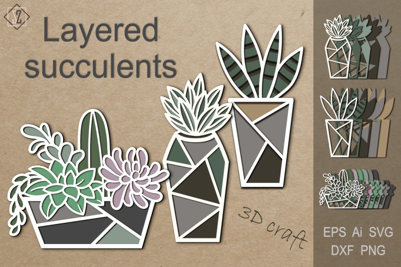 layered-succulents-in-pots-3d-craft-flowers